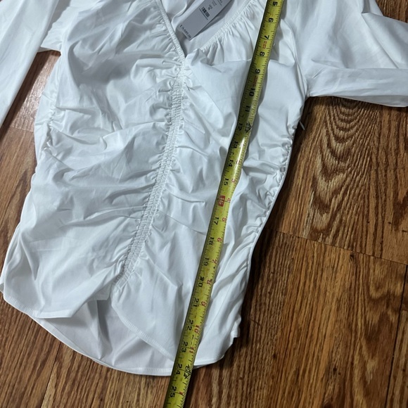 🆕 WHBM Long Sleeve Ruched V-Neck Poplin Top Size M - Picture 13 of 16